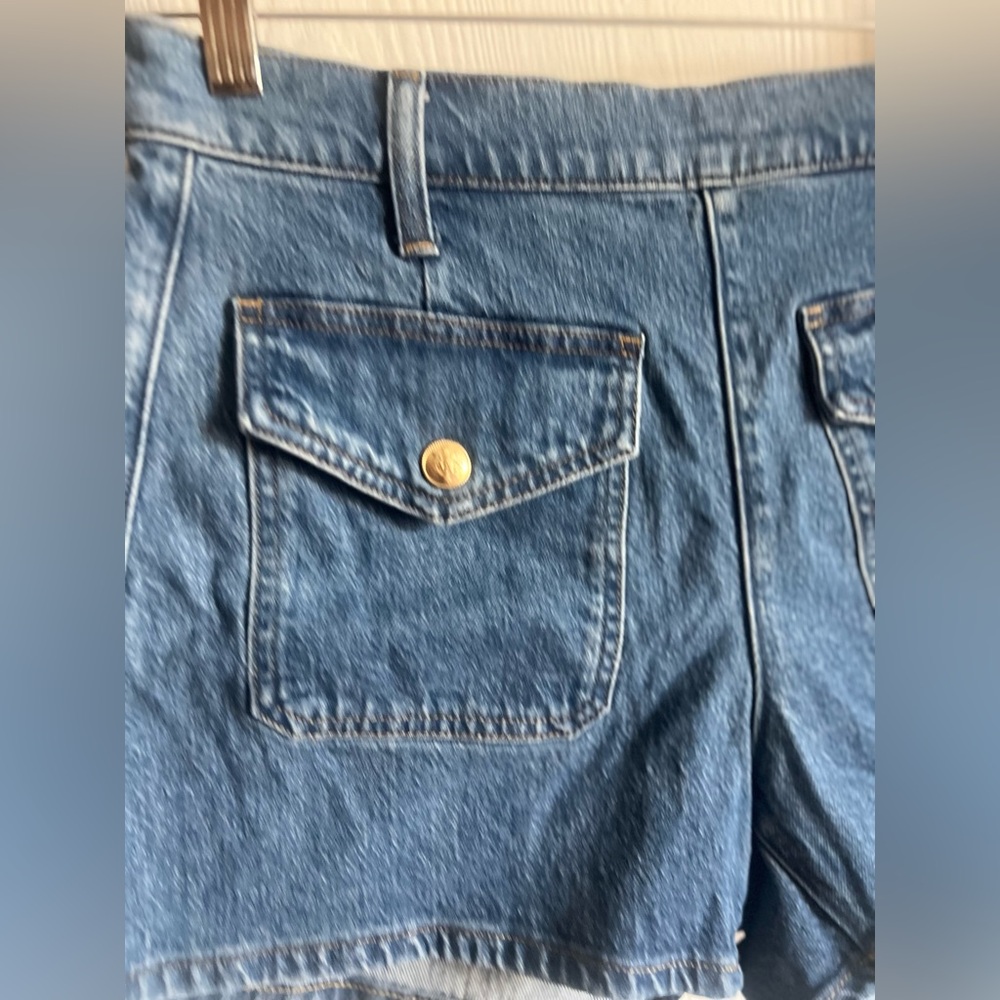 J.Crew Sailor Pockets Denim Shorts Womens Side Zip Stretch Blue Jean Size 28 EUC - Picture 2 of 10